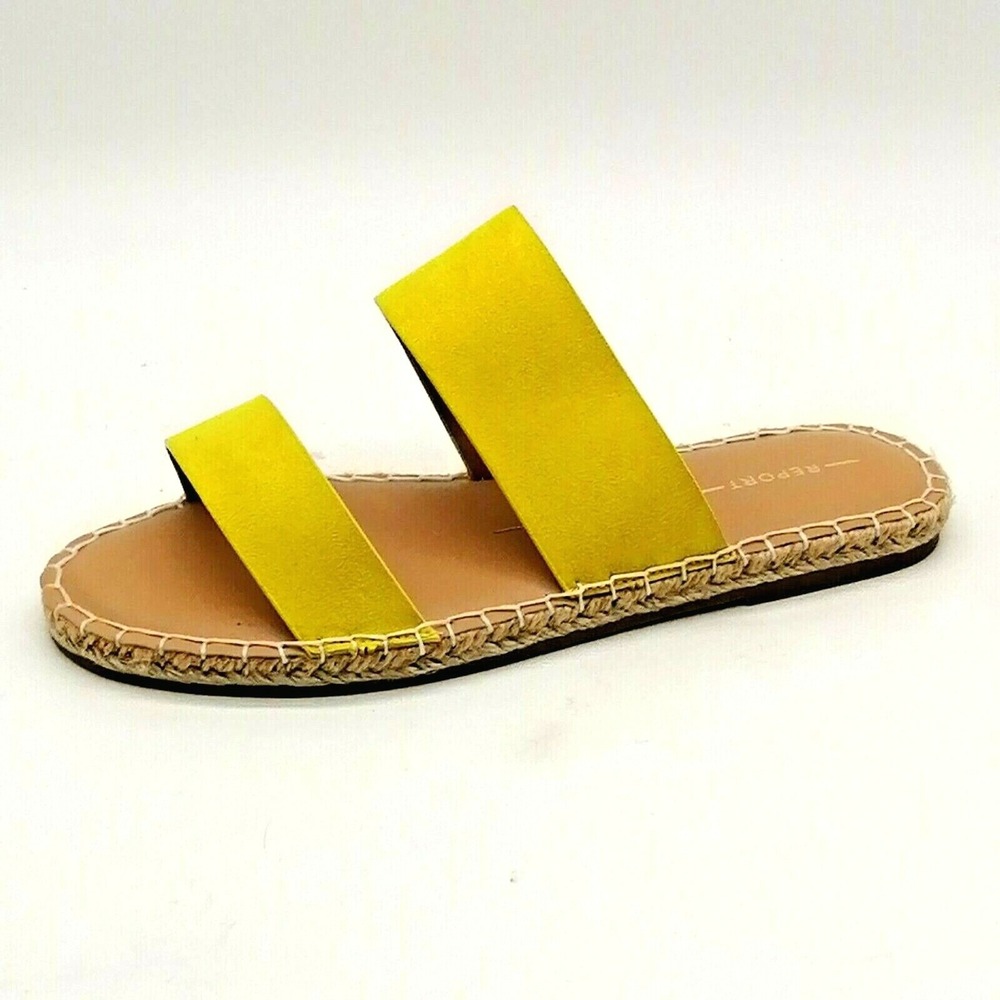 Report Shoes Womens Carlin Flat Espadrille Slide Sandal Cushioned Yellow 6 NEW